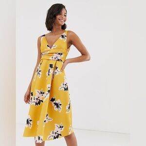 NWT Women’s ASOS DESIGN Yellow Floral Prom Midi Dress Size 4